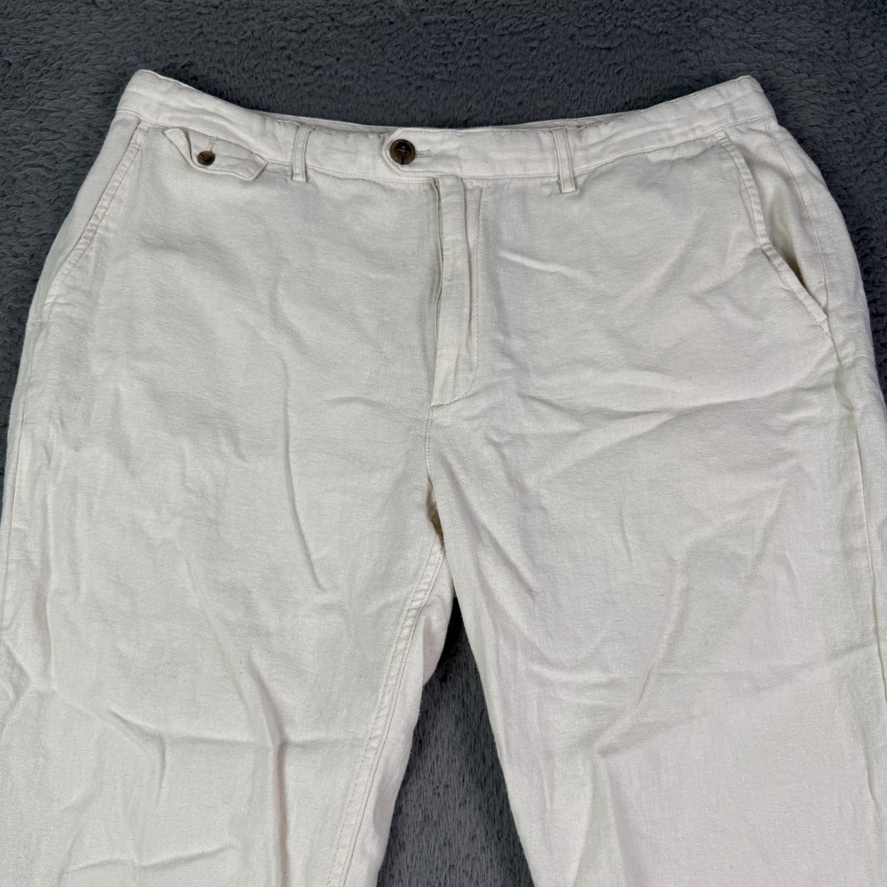 Banana Republic Linen Pants Mens 36x30 Beige Slim Straight Chino Beach Lounge